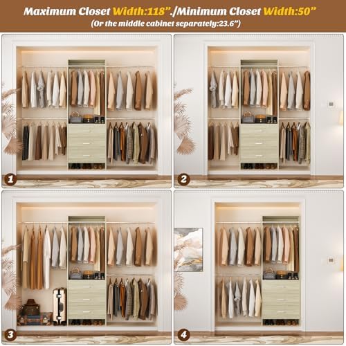 Aheaplus Closet System, 4.2-9Ft Closet Organizer with with 4 Rods, White Oak - Image 6