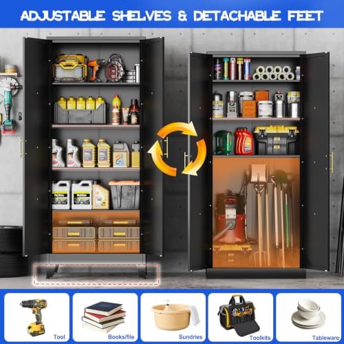 GAIOUS 71" Tall Kitchen Pantry Cabinet,Metal Storage Cabinet Black Cupboard - Image 4