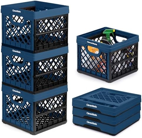 CleverMade Collapsible Milk Crates For Storage, 25L 3 Pack, 50 lb, Ocean by CleverMade