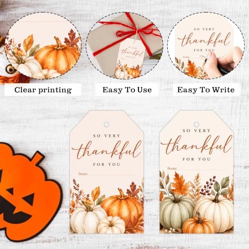 Thankful Pumpkin Fall Gift Tags with String, 50PCS Thanksgiving Hanging Tags for Gift Wrapping, Autumn Harvest Thank You Labels for Friendsgiving, Party Favors, Bakery Packaging, DIY Crafts - A01 - Image 3
