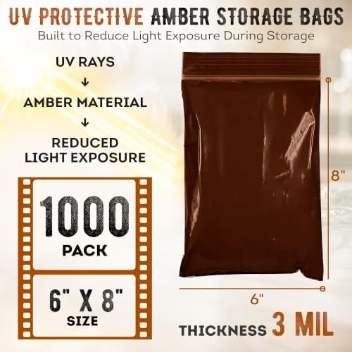 APQ Supply Amber Zipper Bags, 6 x 8 Inches, UV Protective Light Blocking Storage Bags for Light Sensitive Items, 3 Mil Polyethylene, Resealable Packaging for Samples and Small Parts, Pack of 1000 - Image 2