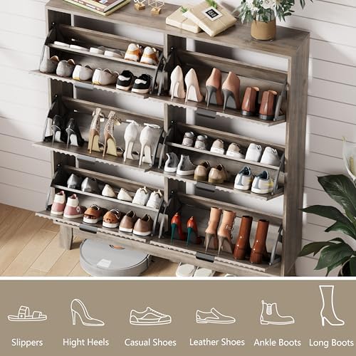 HUANLEGO Shoe Cabinet Storage for Entryway with 6 Flip Drawers, Grey - Image 3