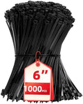Zip Ties 6 inch, 1000 Pack Black Zip Ties, Self-Locking Nylon Cable Ties with 40 lbs Tensile Strength,Wire Ties for indoor and outdoor use. by HAVEMETD