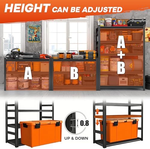 5Tier Storage Shelves Heavy Duty Adjustable Metal Garage Shelving Unit Rack Metal Storage Shelf Heavy Duty Shelf for Heavy Tools and Equipment, Ideal for Garage, Basement, Black - Image 6