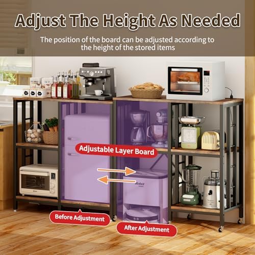 METYERRY Adjustable Kitchen Bakers Rack with Power Outlet,4-Tier Microwave Stand Kitchen Cart,Mini Fridge Stand with Storage,Bar Cabinet,Suitable for Office,Coffee Bar,Living Room,Patio,Rustic Brown - Image 4