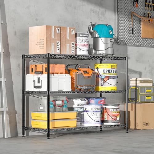3-Shelf Adjustable Storage Shelves 35.1" W x 14" D x 36" H Metal Shelving Unit 450LBS Heavy Duty Wire Rack Small Organizer with Shelf Liners for Kitchen Pantry Bathroom Closet Garage Black - Image 6