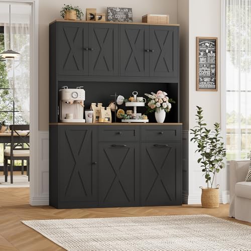 HOSTACK 71" Kitchen Pantry with 12.5 Gallon Double Trash Can Cabinet, Black - Image 2