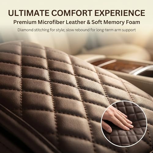 Car Center Console Cover, Leather Car Arm Rest Cover, Middle Console Covers with Storage Bags, Auto Interior Armrest Covers Cushion, Universal for Most Vehicles (Brown) - Image 3