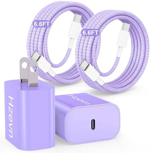 Hzevn 20W USB C Fast Charging for iPhone 17 Air/16/15 Pro Max,2Pack Colorful Mixed Charger Block with Braided Long USB C to C Cables (6/6ft) Compatible with iPhone16/15 Pro/15 Plus/iPad Pro by Hzevn