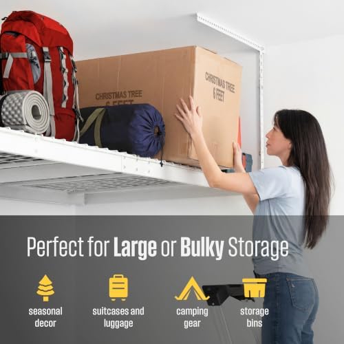 SafeRacks White 4x8 Overhead Storage Rack w/ 5-pc Hook Pack (24”-45" Drop) - Image 4