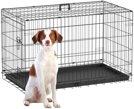 FDW | 42" Foldable Metal Dog Crate | Dark Black | Cage for Medium Dogs by FDW