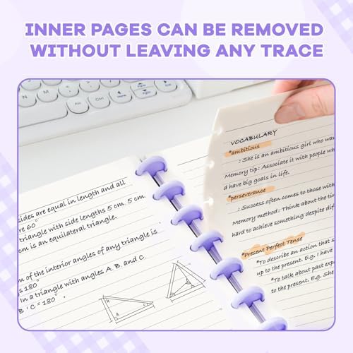 Discbound Notebook, 8-Disc Disbound Planner with Removable Pages, 180 Pages Spiral Notebook, Poly Cover Discbound Planner for Work, Travel, Note Taking(With Index Sticker),Purple,A5 - Image 5