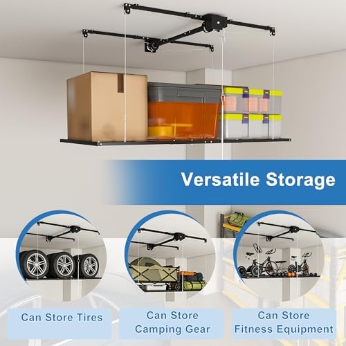 Runboll 3 x 6 Overhead Garage Storage Rack, Ceiling Racks for Garage, Organization Shelving, Adjustable Hanging Shelf, 19"-143" Height Adjustment - Image 6