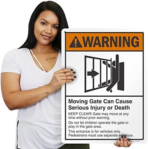 SmartSign 24 x 18 inch “Warning - Moving Gate Can Cause Injury Or Death” Metal Sign, 80 mil Laminated Rustproof Aluminum, Black, White and Orange, Made in USA - Image 2