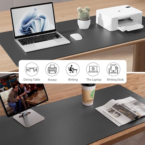 Leather Desk Pad Protector,Mouse Pad,Office Desk Mat, Non-Slip PU Leather Desk Blotter,Laptop Desk Pad,Waterproof Desk Writing Pad for Office and Home (Gray,31.5" x 15.7") - Image 5