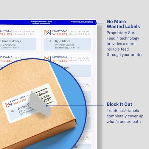 Avery TrueBlock Shipping Labels, Sure Feed, Permanent, 3-1/3" x 4", White, 2 Pack, 120 Labels Total (32134) - Image 3