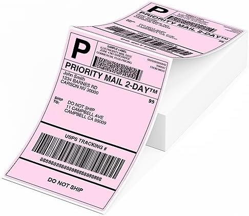 Phomemo 4X6'' Thermal Shipping Labels - Pack of 100 4x6 Fan-Fold Labels for Shipping Labels, Address, Mail, Product Logo Labels, Commercial Grade, Pink by Phomemo