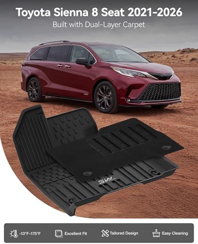 3W Floor Mats & Cargo Liner for Toyota Sienna 2021-2026 LE/XLE 8-Seat - Image 2