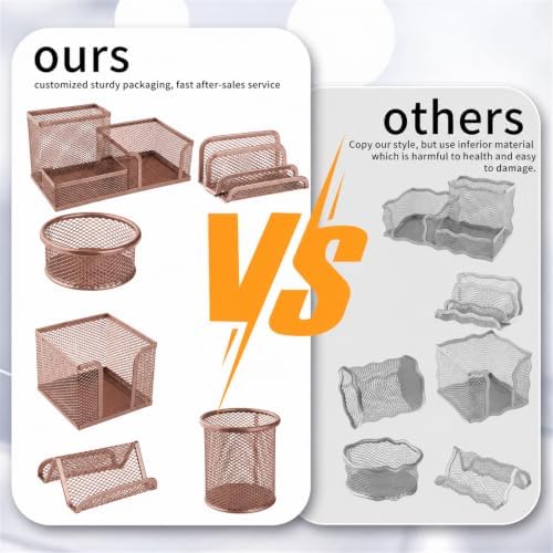 6 Pack Mesh Metal Desk Organizer Stationery Storage Set Rose Gold - Image 7