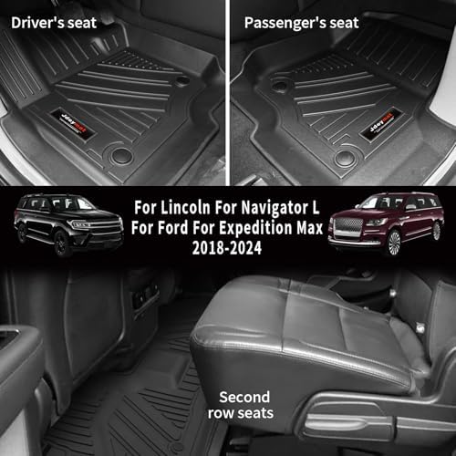 for Ford Expedition Max/Lincoln Navigator L 8-Seater 2018-2024 Floor Mats 3 Rows Trunk Cargo Liner and Backrest Mats All Weather TPE Accessories (8 Seat Full Set-Only for MAX Or L) - Image 2