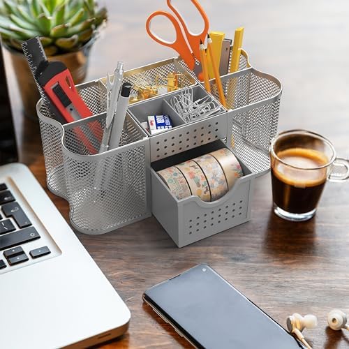 Deco Brothers Desk Organizers Pen Holder Office Caddy Storage, Silver - Image 3