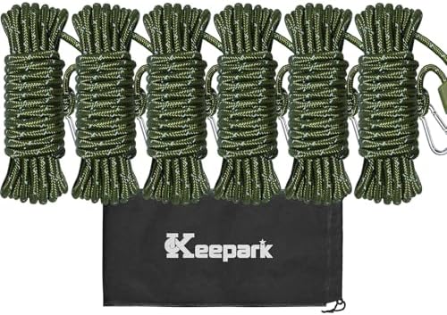Camping Ropes Guy Line - Tarp Tie Down Ropes with Ratchet System, Pulley & Reinforced Metal Gear - Adjustable Heavy Duty Guy Lines for Canopy Tent, Quick Setup Outdoor Strap-4Pack - 6Pack by Keepark