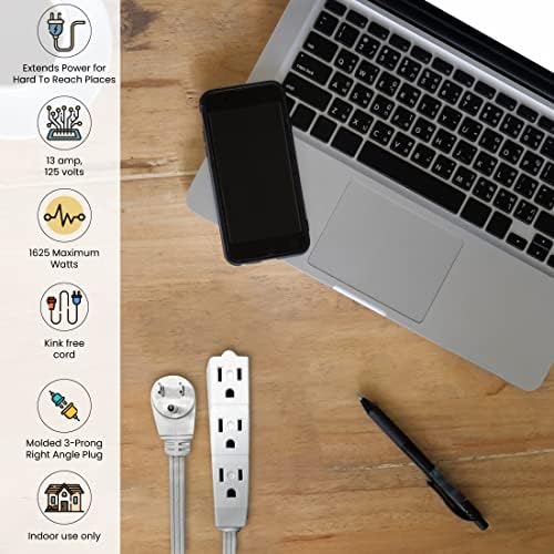 Go Green Power Inc. 15ft Extension Cord with 3 Outlets, White - Compact, Flush-Fit Design, Heavy Duty, Grounded Plug - Ideal for Home & Small Appliances - GG-19615 - Image 6