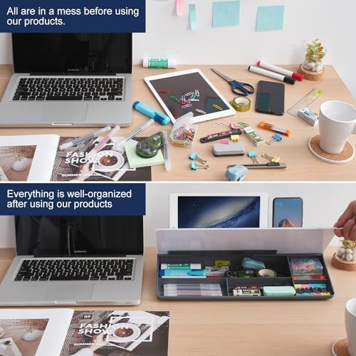 Small Desktop Glass Whiteboard Dry-Erase-Board - Computer Keyboard Stand White Board Surface Pad with Drawer, Desk Organizers with Accessories for Office, Home, School Supplies - Grey - Image 3