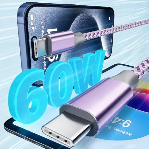 KYEHD USB C Cable，3 Pack 10FT 60W Fast Charging USB C to USB C Cable, Durable Type C Charger Cable for iPhone 17/16/15/iPad MacBook CarPlay and More - Image 6