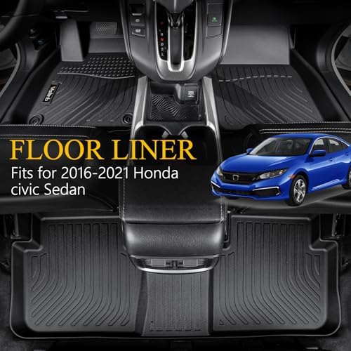 Wailtnb-Floor Mats & Cargo Mat for Honda Civic Sedan 2016-2021/Civic Si 2017-2021 (Not for Sport/Hatchback/Coupe/Type R) All Weather Floor Liner Heavy Duty Car Mat for Civic Custom Fit Automotive - Image 2
