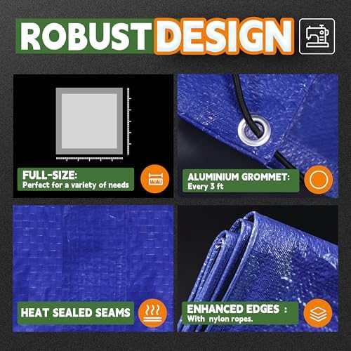 RAINDEWAY Tarps 8x10 Feet 5 Mil Blue Waterproof Multipurpose Tarp - Image 4