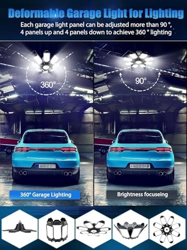 TANBABY 2 Pack Garage Lights, 8+1 Deformable Ceiling Light, 52000LM 6500K - Image 3