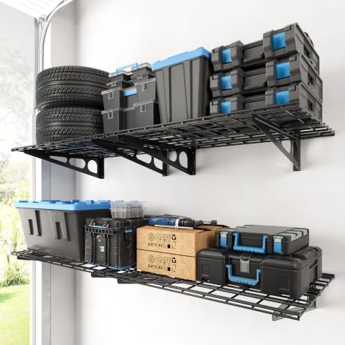 FLEXIMOUNTS 4-Pack 2x3ft Garage Shelving, 24"x72" Storage Shelves, Black by FLEXIMOUNTS