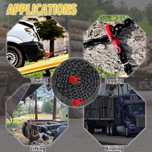 5/16" Chain, 10 Foot G80 Tow Chain with 4900 Lbs Safety Load, Trailer Safety Chains with G70 Clevis Grab Hooks (EP Black) - Image 7
