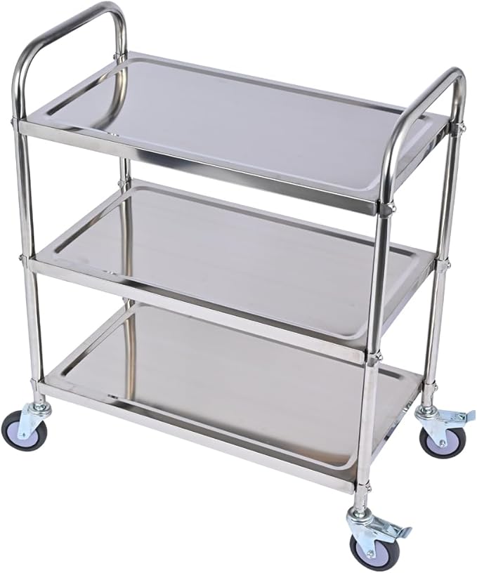 3 Shelf Stainless Steel Cart, 420 lbs, 1MM Thick, Serving by Amarite
