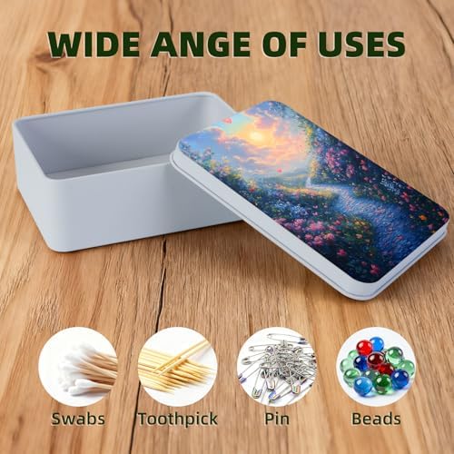 Small Metal Tins Box-4.7" x3.5"x1.6" Rectangular Empty Storage Box With Lid Decorative Organizer Storage Tin Case For Office/Cookie/Candy/Jewelry/Photo/Letter-Flower Road - Image 3