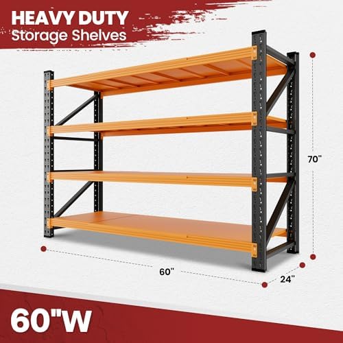 60" Wide Storage Shelves, 5000LBS Garage Shelving Heavy Duty, Standing Shelf Units, 4 Tier Metal Adjustable Storage Shelving Rack for Shop Warehouse Basement, 60'' W x 24''D x 70'' H - Image 3