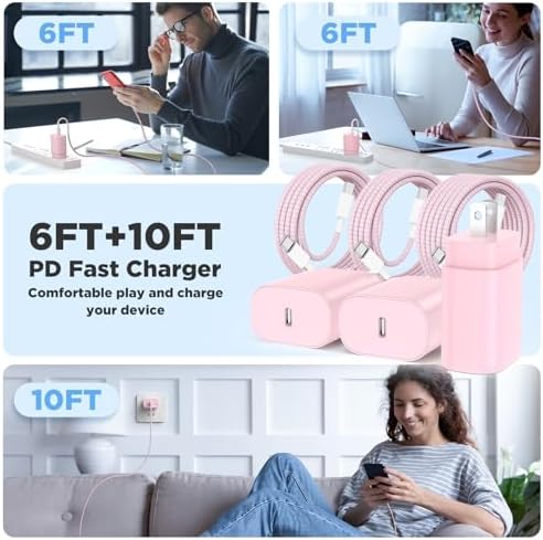 Hzevn 25W USB C Super Fast Charging Charger for Samsung Galaxy Phone, 3Pack Quick Charger Block with Braided Long USB C to C Cables (6/6/10ft) for Samsung Galaxy S25/S24/Plus/Ultra, Android/iPhone 17 - Image 7
