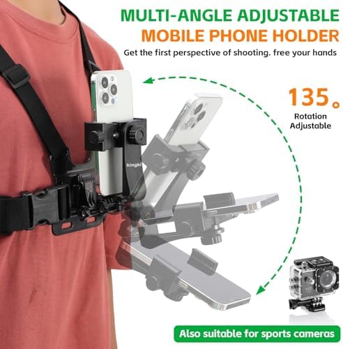 KINGKI Mobile Phone Chest Strap Harness Mount Head Strap Holder Kit for POV/VLOG,Cell Phone Clip Compatible with iPhone,Samsung,GoPro Hero 12, 11,10, 9, 8, AKASO,DJI Osmo,and Action Cameras… - Image 5