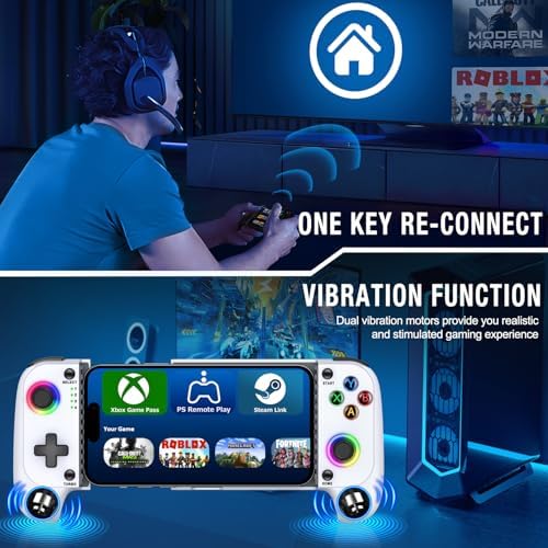 Mocagen MC1 Phone Controller for iPhone & Android – Ergonomic Grip, Low Latency, Case Friendly, Mobile Controller with Hall Effect Joysticks, Portable Travel Companion for Car/Leisure(White+Black Case) - Image 5