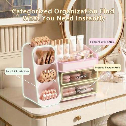 Large Capacity Makeup Organizer Countertop with Makeup Brush Holder for Vanity, Thickened Material, Bathroom Countertop Organizer Skin Care Perfumes Storage, Teen Girl Gifts for 12-23 Year - Image 4
