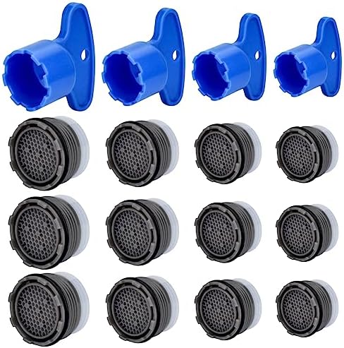 12 Pieces Faucet Aerators with Faucet Aerator Removal Tool Water Saving Flow Restrictor Set Replacement Part for Bathroom or Kitchen,4 Size(M16.5 18.5 21.5 24 mm) by Sankoly