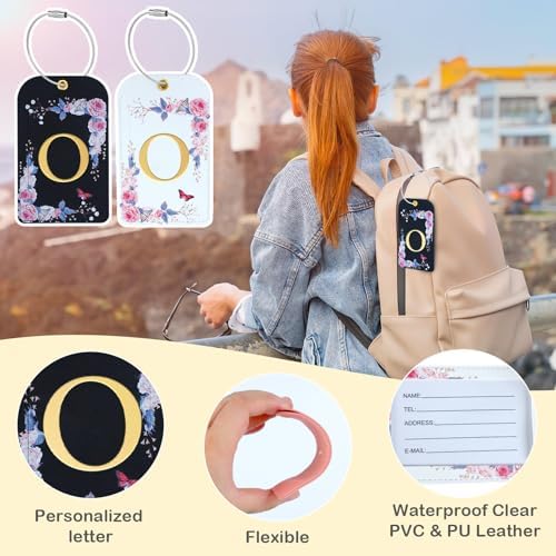 3 Pack Luxury Floral PU Leather Luggage Tags, Travel Accessories Gift (O) - Image 4