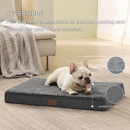 Bedsure Washable Dog Bed Medium Size Dog with Comfy Sherpa, 30IN Dark Grey - Image 2