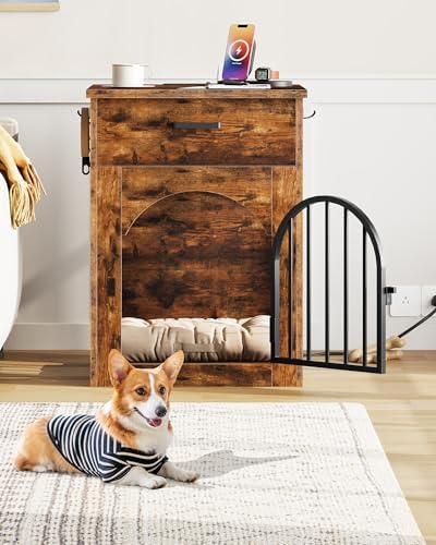 CHOEZON Dog Crate Furniture, Wooden Dog Kennel with Charging Station and Storage Drawer, Indoor Pet Crate End Table for Small Breeds, Dog Cage Furniture for Living Room, Bedroom, Rustic Brown MGW01UFG - Image 5
