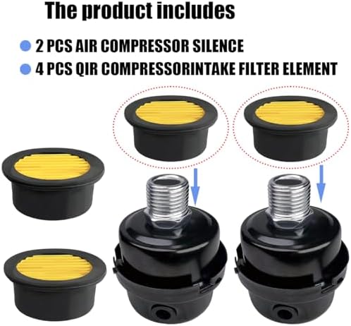 2 Pcs 1/2" Thread Air Compressor Silencer Filter, 20mm Metal Noise Muffler, Intake Filter Replacement for Generators, Blowers, Exhaust Ports, Air Compressor Parts - Image 3