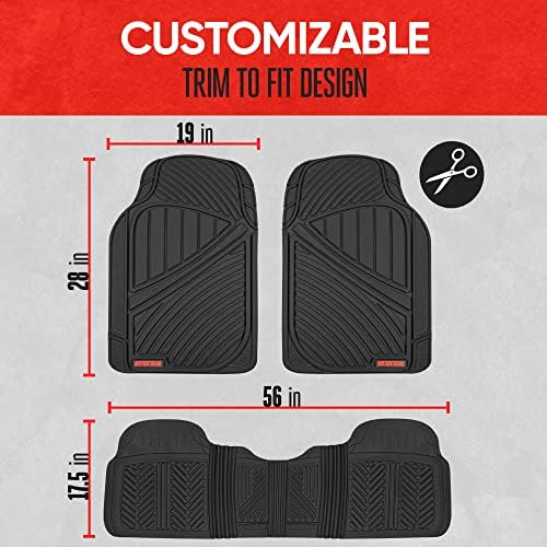 Motor Trend FlexTough Performance All Weather Rubber Car Floor Mats with Cargo Liner – Full Set Front & Rear Floor Mats for Cars Truck SUV, Automotive Floor Mats (Black) - Image 6