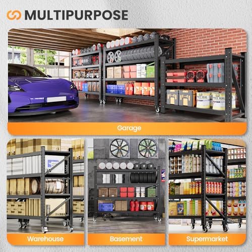 55.1” Wide Heavy Duty Metal Garage Shelving, Steel Shelf with Wheels - Image 5
