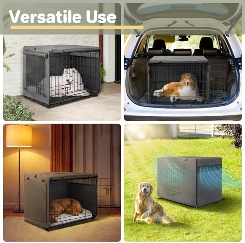 Seiyierr Dog Crate Cover - Kennel Cover Fit for 24 Inch Dog Crate, Double Door Polyester Crate Cover for Wire Dog Crate Indoor Outdoor Protection, Grey - Image 2