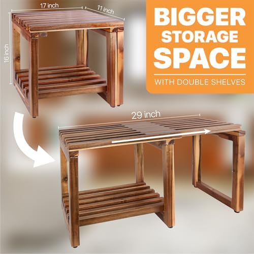 Adjustable Length 29 Inches Shower Stool Bench Chair Waterproof with Storage Shelf for Shaving Legs, Spa, Bath Seat in Bathroom, Inside Shower for Adults Seniors Elderly (Small 29 in) - Image 2